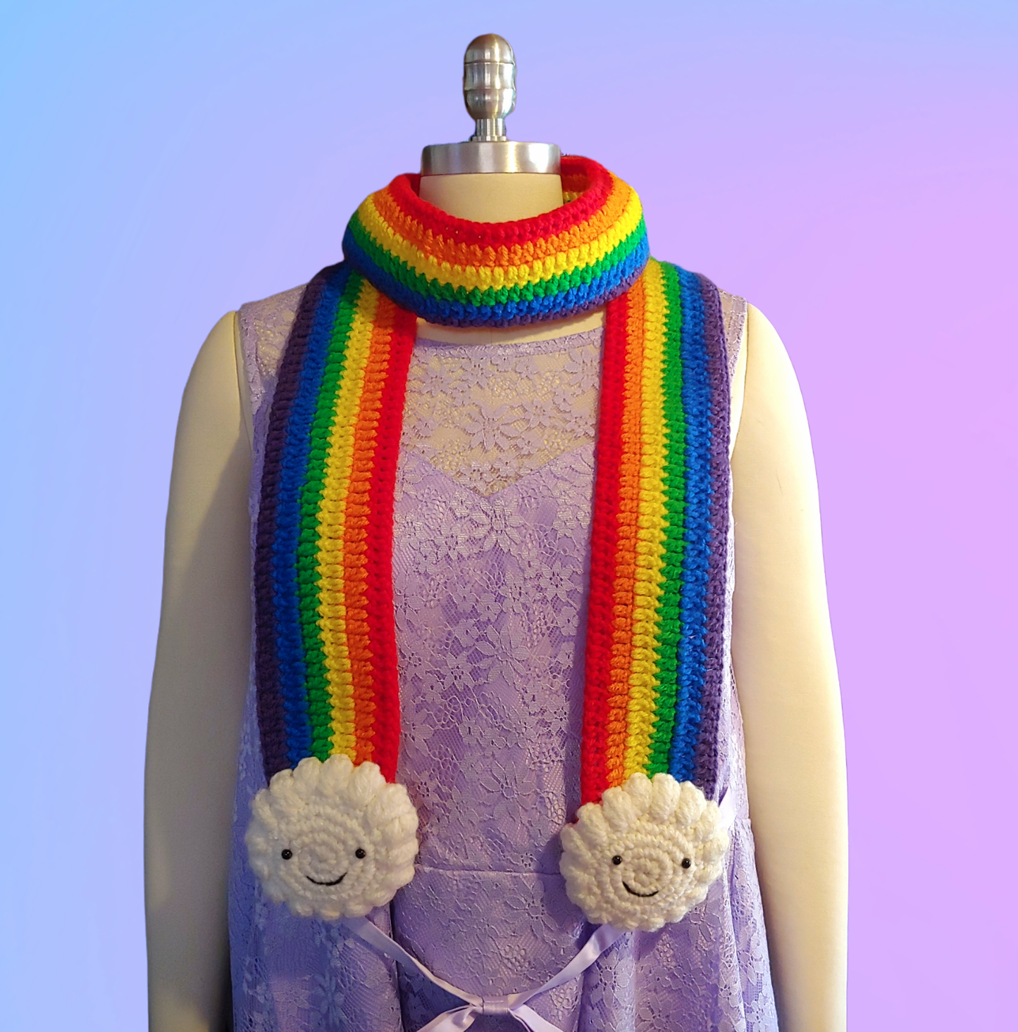 Crochet Rainbow Cloud Scarf